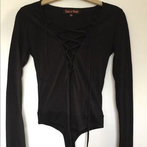 Black long sleeve  lace up bodysuit